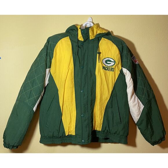 Vintage 1990s NFL Starter Jacket XL Green Bay Packers Button Up With Hood READ - Picture 1 of 12